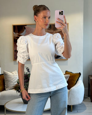 Celine White Cotton Poplin Short Sleeve Shirt With Ruching Detail Size FR 40 (UK 12)