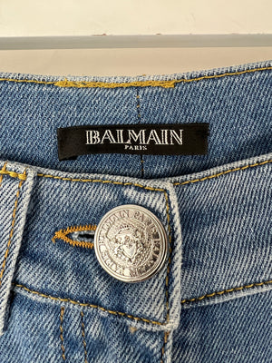 Balmain Light Blue Skinny Jeans with Silver Button and Zip Detail FR 34 (UK 6)