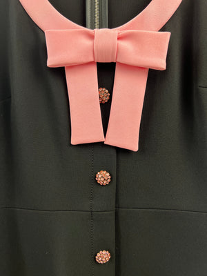 Gucci Black Short-Sleeve Dress with Pink Bow Trim, Crystal Detail Size L (10-12)