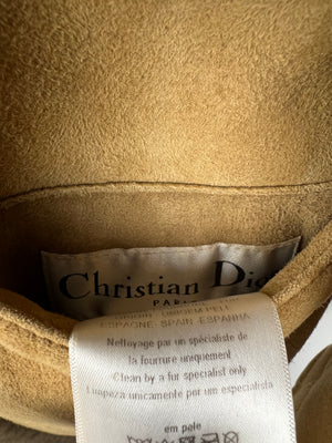 Christian Dior Tan and Cream Reversible Suede and Shearling Coat with Embroidered Logo and Belt Size FR 38 (UK 10)