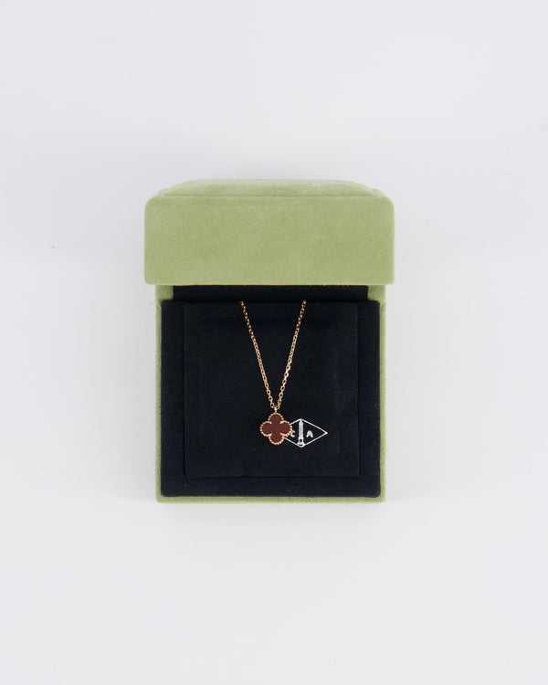 Van Cleef & Arpels Sweet Alhambra Pendant in Rose Gold & Carnelian Stone RRP £1,590