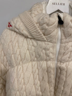 Perfect Moment Cream Wool Cable-Knit Hooded Cropped Jacket Size S (UK 8)