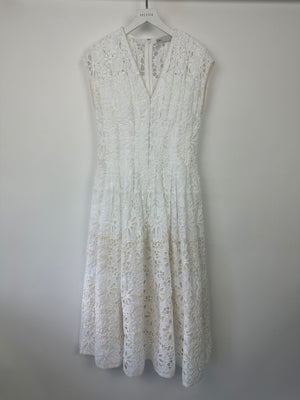 Tory Burch White Sleeveless Crochet Pleated Midi Dress Size 6 (UK 10)