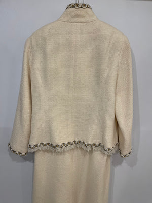 Chanel Paris-Byzance Cream Sleeveless Tweed Dress and Jacket Set with Embellished Button Details Size FR 40/44 (UK 12/16)