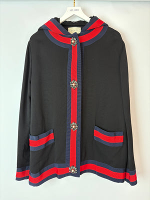 Gucci Navy Long Sleeve Jacket with Jewelled Buttons and "LOVE" Detachable Hood Detail Size IT 48 (UK 16)