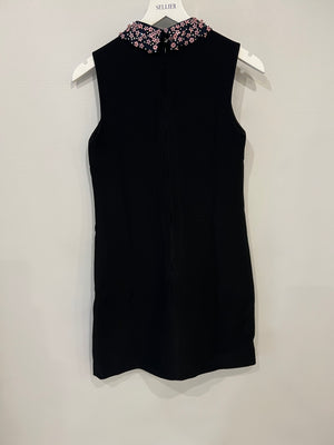 Miu Miu Black Sleeveless Mini Dress with Pink Floral Collar Detail Size IT 38 (UK 6)