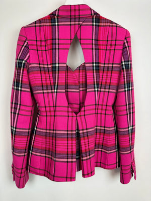 Area Hot Pink & Black Checked Blazer with Cut-Out Detail & Crystals Embellishments Size US 6 (UK 10)