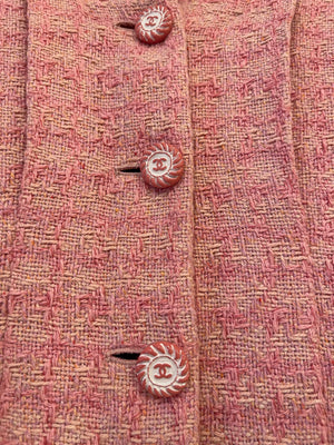 Chanel Pink Tweed Jacket and Midi Skirt Set with Ceramic CC Logo Buttons Size FR 34 (UK 6)