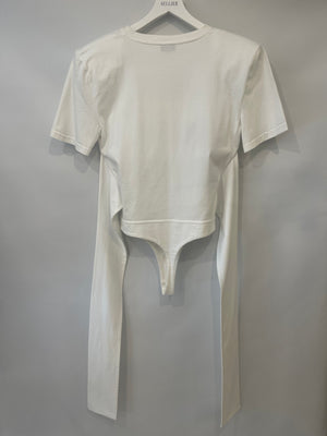 Magda Butrym White Long-Sleeve Bodysuit with Belt Detail Size FR 36 (UK 8)