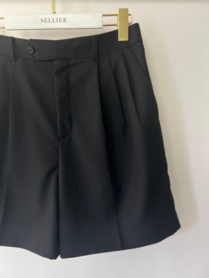 Celine Black Wool Longline Shorts with Silk Stripe Detail Size 36 (UK 8)