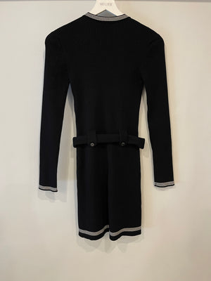 Chanel 22C Dubai Black & White Belted Knit Dress with Button Detail Size FR 36 (UK 8)