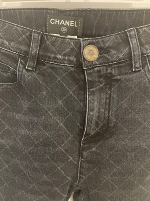 Chanel Dark Grey Quilted Skinny Jeans with Zip CC Logo Details Size FR 36 (UK 8)