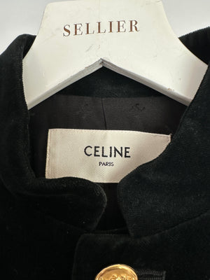 Celine Black Velvet Long Sleeve Jacket with Peplum Hem and Gold Buttons Size FR 34 (UK 6)