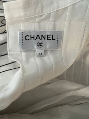 Chanel Spring 2017 White Silk Striped Ruffle Long-Sleeve Top Size FR 36 (UK 8)