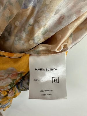 Magda Butrym Yellow Ruched Rose-Detailed Mini Dress With Detachable Corsage Detail FR 34 (UK 6) RRP £1,199