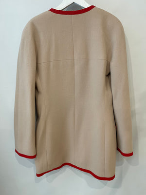 Chanel Vintage Wool Beige and Red Jacket with Gold CC Button Details Size FR 38 (UK 10)