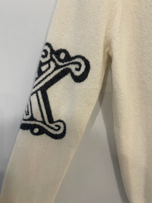 Max Mara Cream Cashmere Jumper with Grey Logo Detail Size S (UK 8)