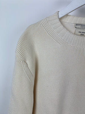 Bottega Veneta Cream Pre Spring 2020 Knit Long Sleeve Jumper with Open Back and Side Detail IT 40 (UK 8)