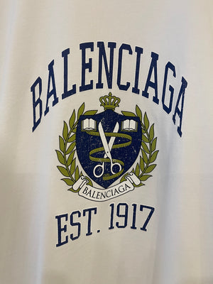 Balenciaga White Over-Sized T-Shirt with Blue Print Size S (UK 8)