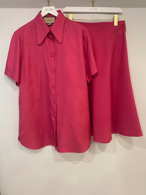 Gucci Hot Pink Silk Short-Sleeve Shirt and Midi Skirt Set Size IT 44 (UK 12)