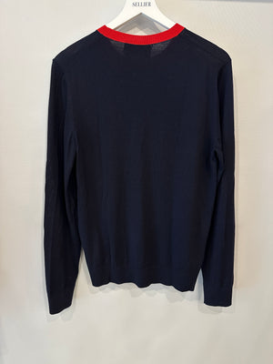 Gucci Navy Long Sleeve Jumper with Bees and Red Detail IT 40 (UK 8)