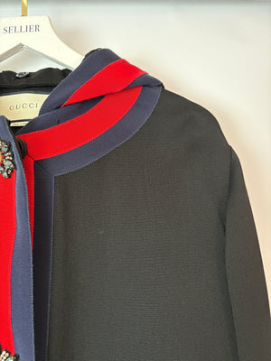 Gucci Navy Long Sleeve Jacket with Jewelled Buttons and "LOVE" Detachable Hood Detail Size IT 48 (UK 16)