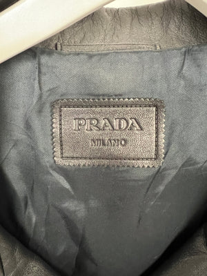 Prada Black Leather Biker Jacket Size IT 44 (UK 12)