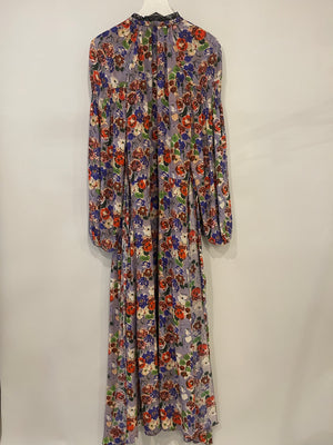 Prada Purple & Red Floral Long Sleeve Maxi Dress with Belt Detail Size IT 40 (UK 8)