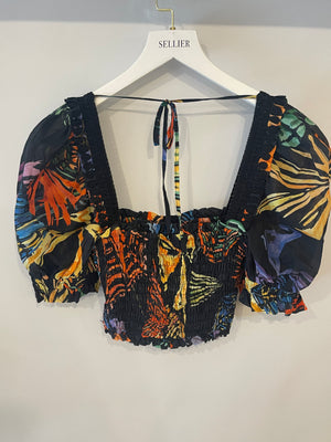 Charo Ruiz Black Multicoloured Floral Crop Top Size S (UK 8)