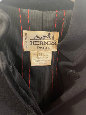 Hermes Black Blazer Jacket with Velvet Collar Detail Size FR 38 (UK 10)