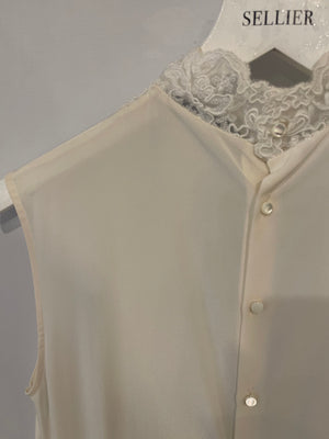 Ermanno Scervino White Silk Shirt Top with Lace Details Size IT 40 (UK 8)