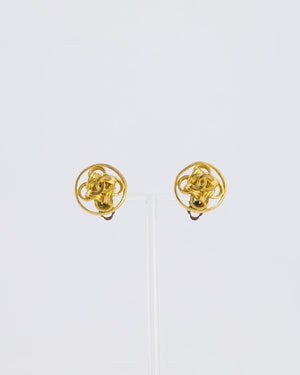 *HOT* Chanel Gold Round Knotted CC Logo Earrings