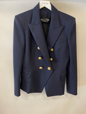 Balmain Navy Blazer Jacket with Gold Buttons Size FR 42 (UK 14) RRP £2,500