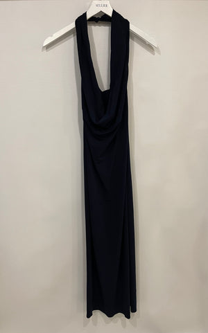 Magda Butrym Navy Stretch-Jersey Halterneck Midi Dress Size FR 36 (UK 8) RRP £1,250