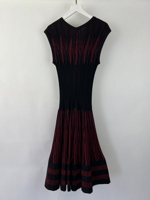 Alaia Black and Red Stripe Knit Sleeveless A-Line Midi Dress with Round Neckline Size IT 40 (UK 8)