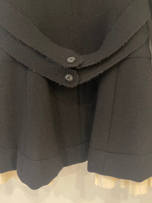 Chanel Black Wool Jacket with Ivory Silk Details and Embellished Buttons Size FR 38 (UK 10)