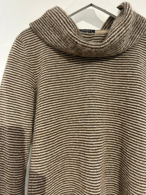 Chanel Brown Striped Cowl Neck Jumper with CC Button Detail FR 36 (UK 8)