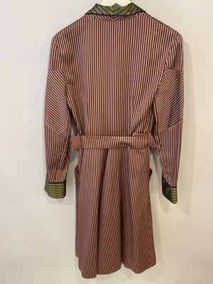 Etro Pink and Green Striped Silk Coat with Belt FR 38 (UK 10)