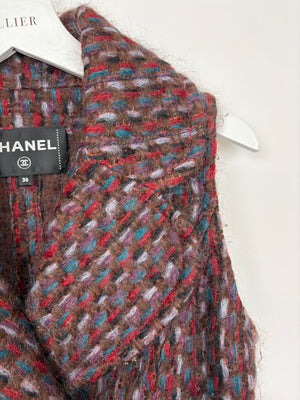 Chanel 16P Mohair Red & Blue Tweed Gilet Jacket With Bronze Button Detail Size FR 36 (UK 8)