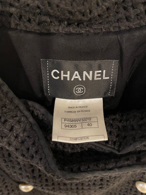 Chanel Black Knit Sleeveless Mini Dress with White Pearl Logo Details FR 40 (UK 12)