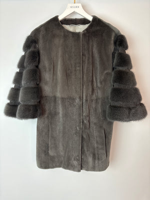 Exclusive M Grey Sheared Mink Jacket with Cropped Sleeve Detail Size IT 44 (UK 12)