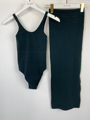 Alaïa Dark Green Swimsuit & Skirt Set Detail FR 38 (UK 10)