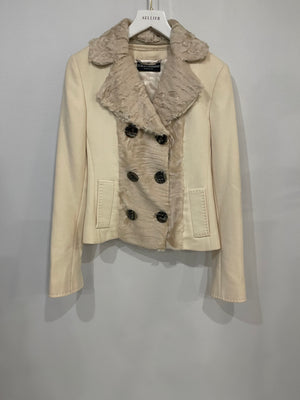 Dolce & Gabbana Cream Jacket with Textured Collar and Large Buttons Detail Size IT 40 (UK 8)