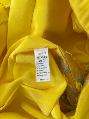 Carolina Herrera Yellow Silk Sleeveless Midi Dress with Embroidery Lining Detail Size US 10 (UK 14)