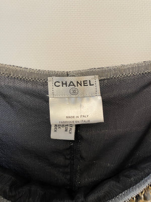 Chanel 05/A Black and Silver Tulle Top with Pearl and CC Logo Detail Size FR 40 (UK 12)