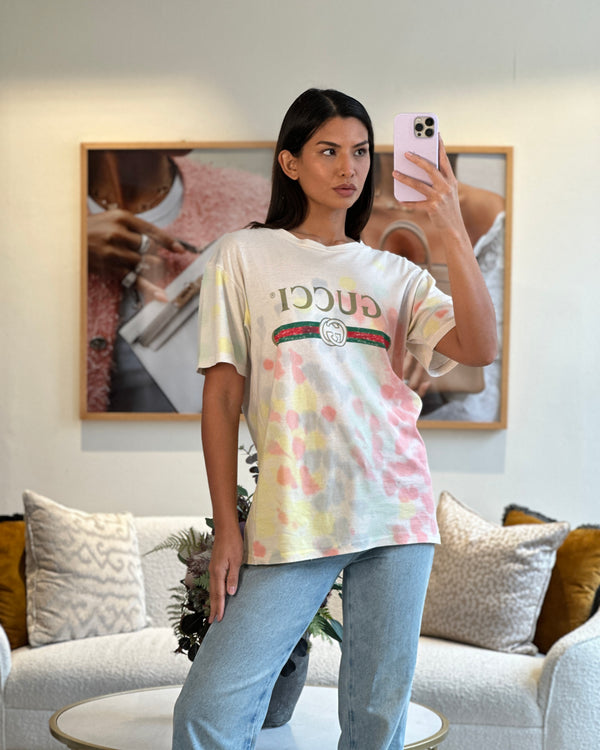 Gucci Multicolour Tie Dye Logo T-Shirt Size IT 38 (UK 10)