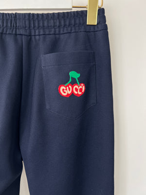 Gucci Red & Navy Blue Tracksuit with Side Stripe Trim and Cherry Embroidered Logo Detail Size XS (UK 6)