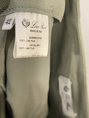 Loro Piana Sage Green Two-Piece Linen Shirt and Trousers Set Size IT 42 (UK 10)