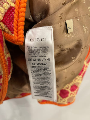 Gucci Resort 2022 Orange, Pink and Beige GG Embroidered Jacket with Gold GG Logo Buttons Size IT 36 (UK 4)