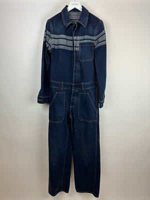 Christian Dior Dark Wash Long Sleeve Denim Jumpsuit with Stripe and Logo Detail Size FR 34 (UK 6)